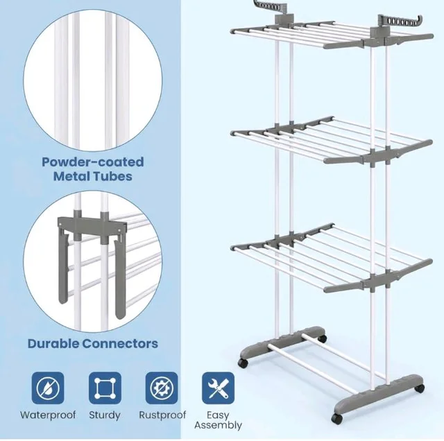FLIPZON Premium 3 Layer Clothes Drying Stand with Wheels | Foldable Wings | Double Pole Alloy Steel Rack | 360° Rotatable Hanger Rods | Portable Balcony Laundry Dryer (White & Grey)
500+ bought in past month