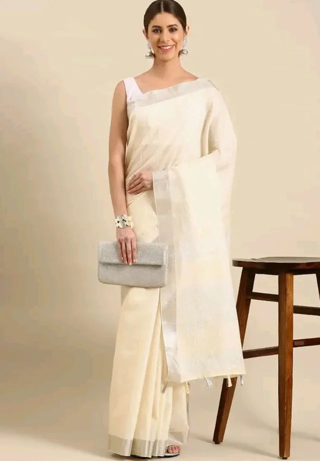 Rekha Maniyar women's pure linen lurex zari woven saree with fancy tassels (R_FASHIONDAY)