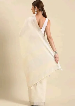 Rekha Maniyar women's pure linen lurex zari woven saree with fancy tassels (R_FASHIONDAY)