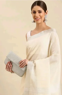 Rekha Maniyar women's pure linen lurex zari woven saree with fancy tassels (R_FASHIONDAY)