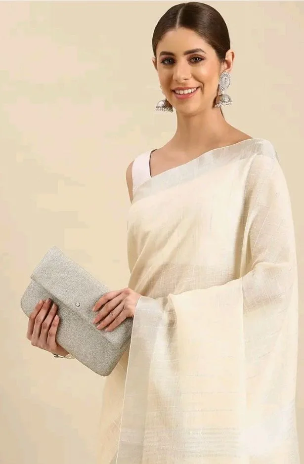 Rekha Maniyar women's pure linen lurex zari woven saree with fancy tassels (R_FASHIONDAY)