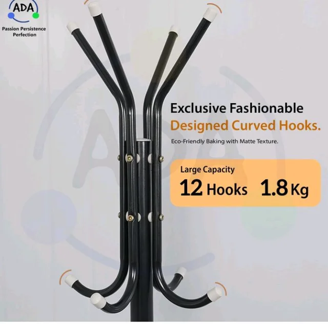 ADA Wrought Iron Coat Rack 12 Hooks Hanger | Creative Fashion Bedroom for Hanging Clothes,Bag,Hat,Scarf Shelves, Wrought Iron Modern Racks Standing Coat Rack (Black)