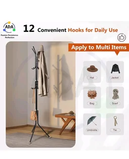 ADA Wrought Iron Coat Rack 12 Hooks Hanger | Creative Fashion Bedroom for Hanging Clothes,Bag,Hat,Scarf Shelves, Wrought Iron Modern Racks Standing Coat Rack (Black)