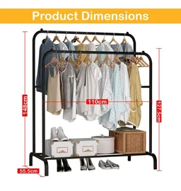 Lukzer Multi-Functional Clothes Stand with 1 Bottom Shelves | Metal Garment Rack for Hanging Clothes, Coats & Hats | Freestanding DIY Storage Organizer for Home & Office (MGS-002, 148x110x55cm, Black)
#1 Best Seller
in Clothes Rails
