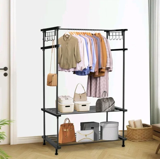 LEOPAX Cloth Rail Garment Rack With 2 Shelves&10 Side Hook With Bottom Shelf And Shoe Clothing Storage Organizer Shelves-Black (84 X 31 X 140Cm, Metal)
53%
off