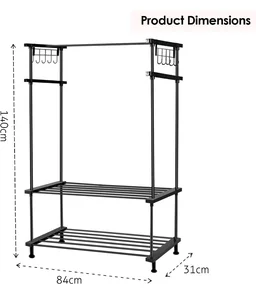 LEOPAX Cloth Rail Garment Rack With 2 Shelves&10 Side Hook With Bottom Shelf And Shoe Clothing Storage Organizer Shelves-Black (84 X 31 X 140Cm, Metal)
53%
off