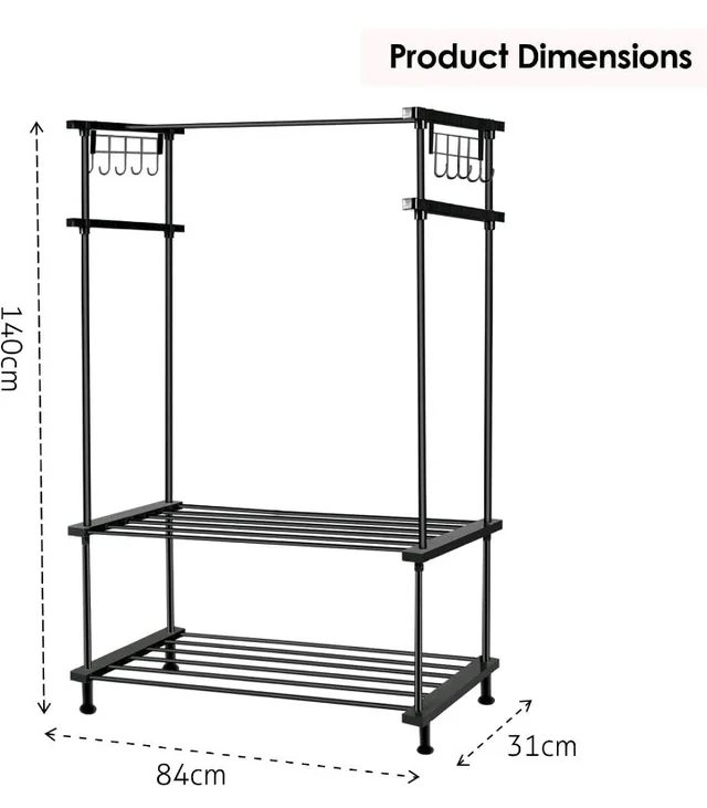 LEOPAX Cloth Rail Garment Rack With 2 Shelves&10 Side Hook With Bottom Shelf And Shoe Clothing Storage Organizer Shelves-Black (84 X 31 X 140Cm, Metal)
53%
off