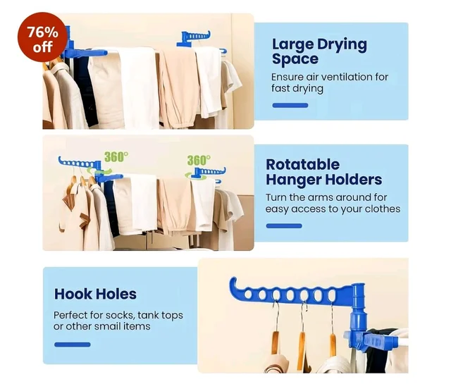 FLIPZON Premium 3 Layer Clothes Drying Stand with Wheels | Foldable Wings | Double Pole Alloy Steel Rack | 360° Rotatable Hanger Rods | Portable Balcony Laundry Dryer (White &