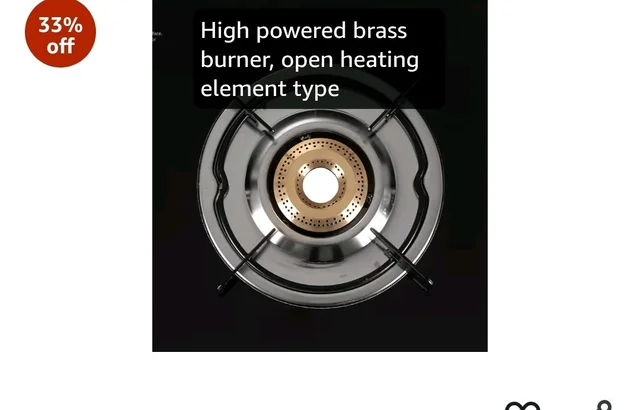 igeon Aster Gas Stove 2 Burner with High Powered Brass Burner, Gas Cooktop with Glass Top and Powder Coated Body, black, standard (14266