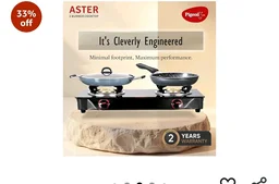 igeon Aster Gas Stove 2 Burner with High Powered Brass Burner, Gas Cooktop with Glass Top and Powder Coated Body, black, standard (14266