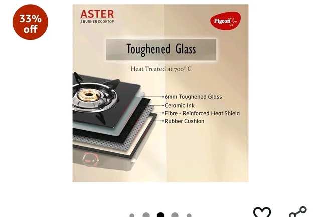 igeon Aster Gas Stove 2 Burner with High Powered Brass Burner, Gas Cooktop with Glass Top and Powder Coated Body, black, standard (14266