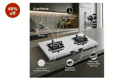 Everflame Prime Gas Stove| 2 Burner Stainless Steel Stove | Manual Ignition | LPG Stove | Gas-Saver | (1.2MM)-Thick SS Body | Brass Burner | ISI Certified | 2 Years Product Warranty + Doorstep Service