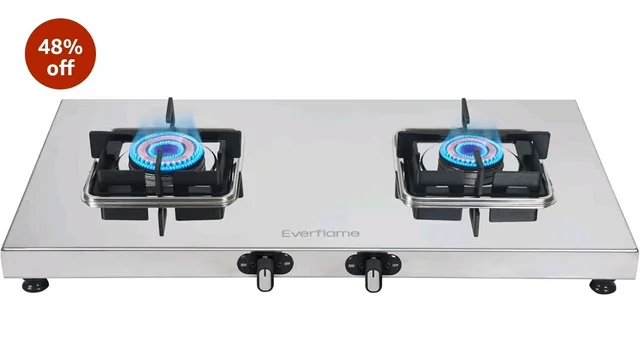 Everflame Prime Gas Stove| 2 Burner Stainless Steel Stove | Manual Ignition | LPG Stove | Gas-Saver | (1.2MM)-Thick SS Body | Brass Burner | ISI Certified | 2 Years Product Warranty + Doorstep Service