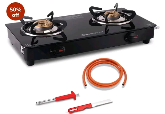 Wonderchef Zest Neo Cooktop | 2 Burners (1 Medium, 1 Small) | Premium Glass Surface | Space Saving Design | Brass Burners | ISI Approved | Free Gas Lighter and Kitchen Knife | 2-Year Warranty
Amazon's Choice