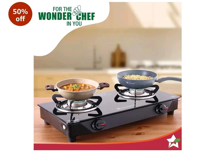 Wonderchef Zest Neo Cooktop | 2 Burners (1 Medium, 1 Small) | Premium Glass Surface | Space Saving Design | Brass Burners | ISI Approved | Free Gas Lighter and Kitchen Knife | 2-Year Warranty
Amazon's Choice