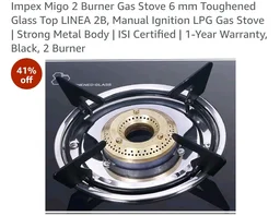 Impex Migo 2 Burner Gas Stove 6 mm Toughened Glass Top LINEA 2B, Manual Ignition LPG Gas Stove | Strong Metal Body | ISI Certified | 1-Year Warranty, Black, 2 Burner