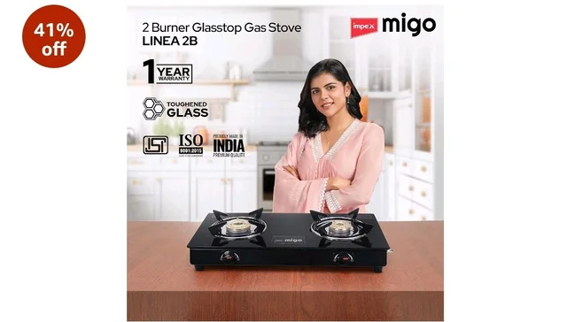 Impex Migo 2 Burner Gas Stove 6 mm Toughened Glass Top LINEA 2B, Manual Ignition LPG Gas Stove | Strong Metal Body | ISI Certified | 1-Year Warranty, Black, 2 Burner