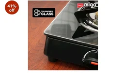 Impex Migo 2 Burner Gas Stove 6 mm Toughened Glass Top LINEA 2B, Manual Ignition LPG Gas Stove | Strong Metal Body | ISI Certified | 1-Year Warranty, Black, 2 Burner