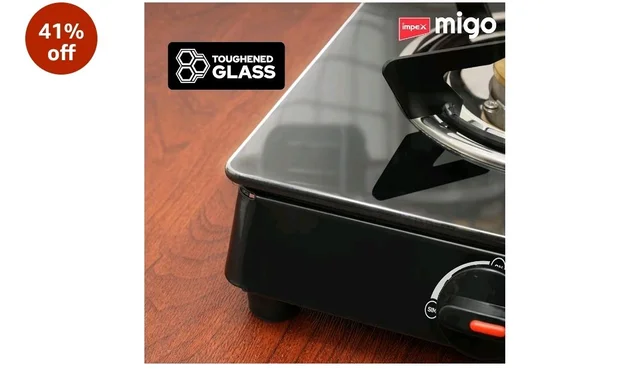 Impex Migo 2 Burner Gas Stove 6 mm Toughened Glass Top LINEA 2B, Manual Ignition LPG Gas Stove | Strong Metal Body | ISI Certified | 1-Year Warranty, Black, 2 Burner