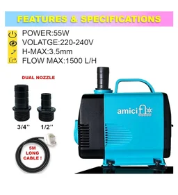 amiciTools Submersible Water Pump, 55W, 2 nozzles, 3.5m Lift, 5m Cord
Pure copper Mini Water Pump, adjustable flow, 1500 LPH, for aquarium, fountain, pond & hydroponics
50+ bought in past month