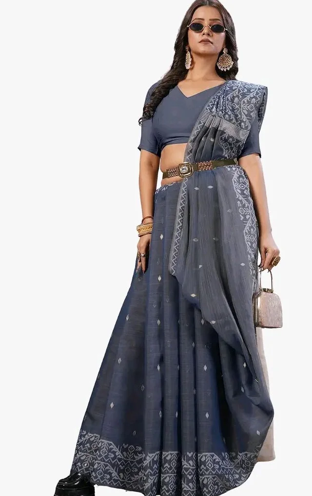 Memsahab 2 | Tussar Silk Saree | Oragnic Cotton Silk | Lucknowi Pattern | Premium Saree | Office Wear Saree | Blue