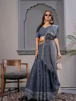 Memsahab 2 | Tussar Silk Saree | Oragnic Cotton Silk | Lucknowi Pattern | Premium Saree | Office Wear Saree | Blue