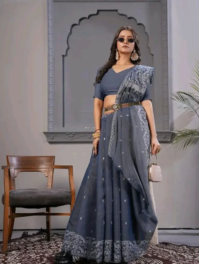 Memsahab 2 | Tussar Silk Saree | Oragnic Cotton Silk | Lucknowi Pattern | Premium Saree | Office Wear Saree | Blue