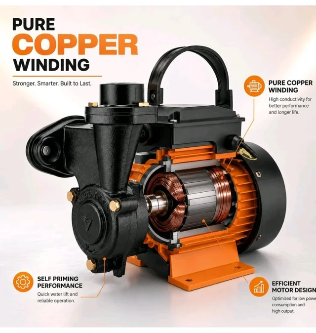 Kirloskar Mini Anisa I Centrifugal Water Pump, 1 HP, 24 Metres Head, 2600 LPH Discharge Capacity, Self Priming, Pure Copper Winding