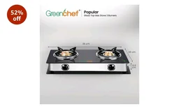 GREENCHEF Popular Glass cook top 3 Burner Gas stove,Stainless Steel Body, Compatible with LPG, three burners Spill proof trays, Toughened 6MM glass, Backlite Knobs (Manual Ignition)