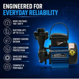 Kirloskar Annika II 0.5 HP Self Priming Water Pump for Home | Up to 21m Head, 2000 LPH, 25x25mm | Single Phase Copper Winding Pump for Overhead Tank | 12 Months Warranty