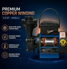 Kirloskar Annika II 0.5 HP Self Priming Water Pump for Home | Up to 21m Head, 2000 LPH, 25x25mm | Single Phase Copper Winding Pump for Overhead Tank | 12 Months Warranty