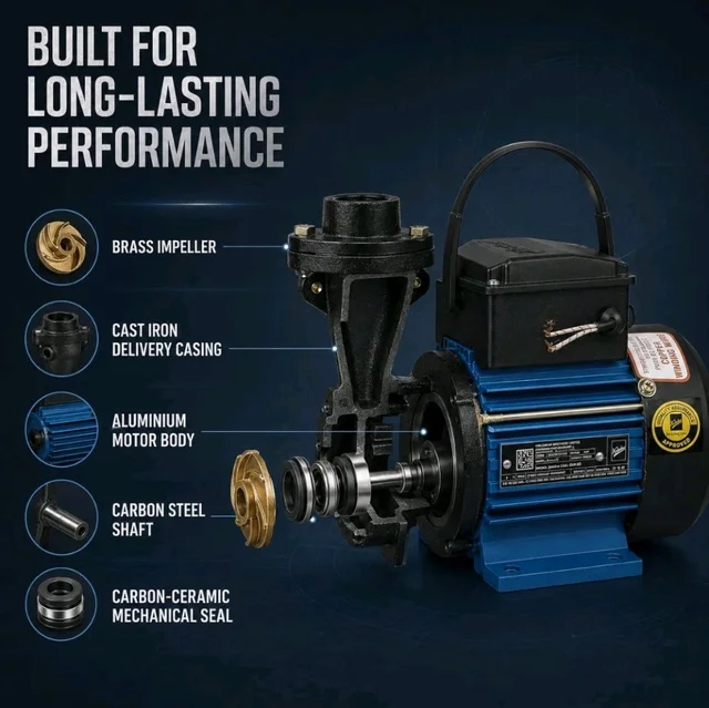 Kirloskar Annika II 0.5 HP Self Priming Water Pump for Home | Up to 21m Head, 2000 LPH, 25x25mm | Single Phase Copper Winding Pump for Overhead Tank | 12 Months Warranty