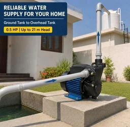 Kirloskar Annika II 0.5 HP Self Priming Water Pump for Home | Up to 21m Head, 2000 LPH, 25x25mm | Single Phase Copper Winding Pump for Overhead Tank | 12 Months Warranty