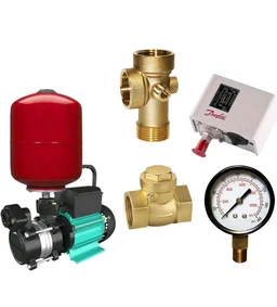 kirloskar aquanight 100 bronz 1 hp water pump with 24 liter water pressure boosting 24 liter tank, 5 way Connector, Pressure Guage, Pressure Switch, (multicolour