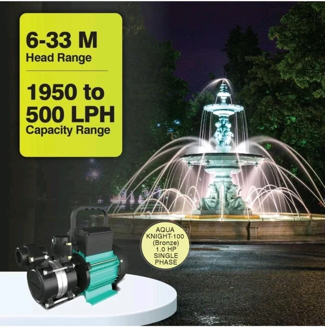 kirloskar aquanight 100 bronz 1 hp water pump with 24 liter water pressure boosting 24 liter tank, 5 way Connector, Pressure Guage, Pressure Switch, (multicolour