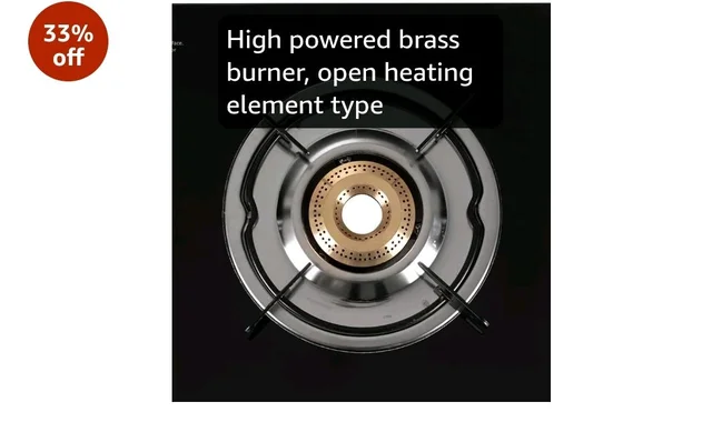 Pigeon Aster Gas Stove 2 Burner with High Powered Brass Burner, Gas Cooktop with Glass Top and Powder Coated Body, black, standard (14266)