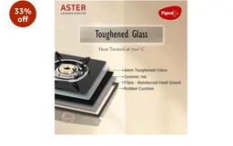 Pigeon Aster Gas Stove 2 Burner with High Powered Brass Burner, Gas Cooktop with Glass Top and Powder Coated Body, black, standard (14266)