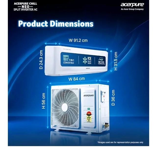 Acerpure Smart Choice Chill Neo 1 Ton 5 star AC5IPG61TN5W 7 in 1 Convertible, Ice Blast Mode, 4 way swing, Cooling @ 58 degree