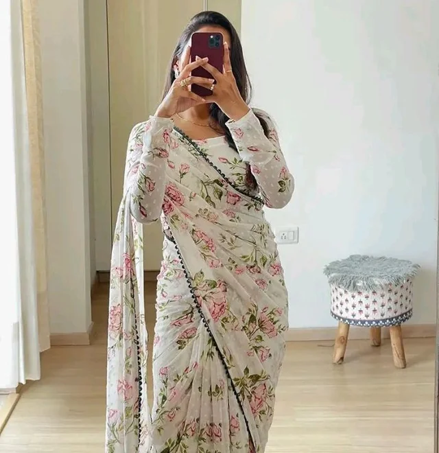 Sidhidata Women's Georgette Digital Printed Ready To Wear one Minute Saree With Unstitched Blouse Piece
200+ bought in past month