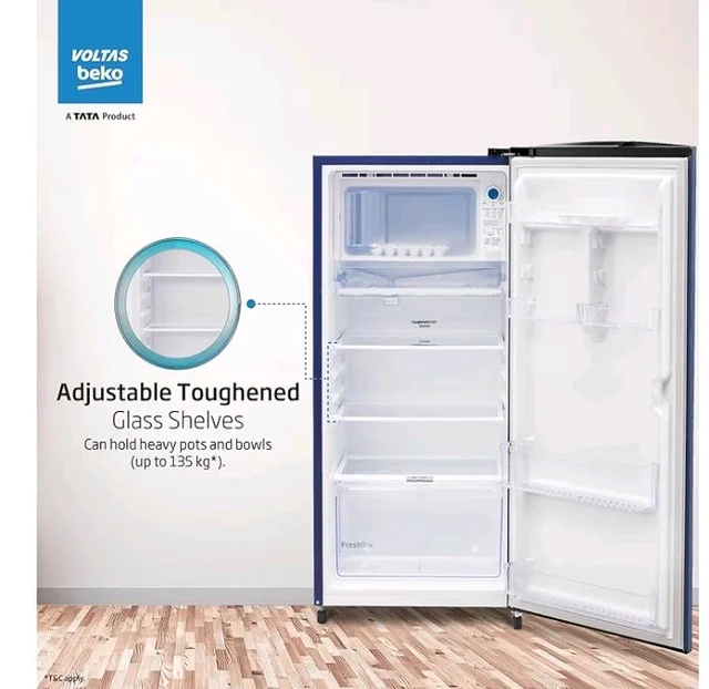 Voltas Beko, A Tata Product 183 L, 3-Star Single Door Direct Cool Refrigerator with Fresh Box Technology (RDC215B / 3S0BFR0M0000GO, Fressia Blue)