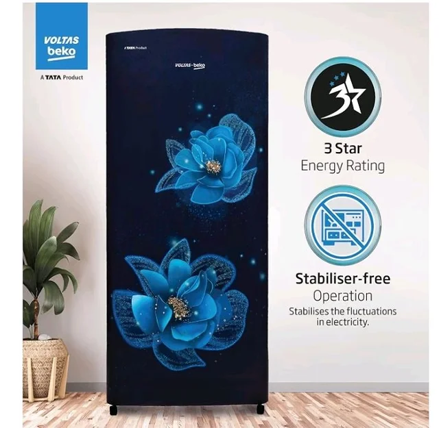 Voltas Beko, A Tata Product 183 L, 3-Star Single Door Direct Cool Refrigerator with Fresh Box Technology (RDC215B / 3S0BFR0M0000GO, Fressia Blue)