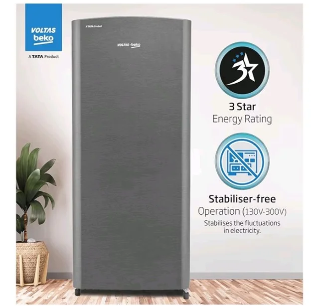 Voltas Beko, A Tata Product 183 L, 3-Star Single Door Direct Cool Refrigerator with Fresh Box Technology (RDC215B / 3S0XIR0M0000GO, Hairline Silver)