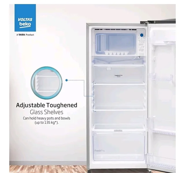 Voltas Beko, A Tata Product 183 L, 2-Star Single Door Direct Cool Refrigerator with Fresh Box Technology (RDC215C / 2S0XIR0M0000GO, Hairline Silver)