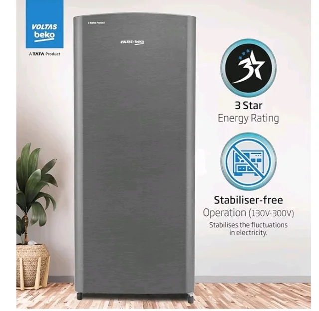 Voltas Beko, A Tata Product 183 L, 2-Star Single Door Direct Cool Refrigerator with Fresh Box Technology (RDC215C / 2S0XIR0M0000GO, Hairline Silver)