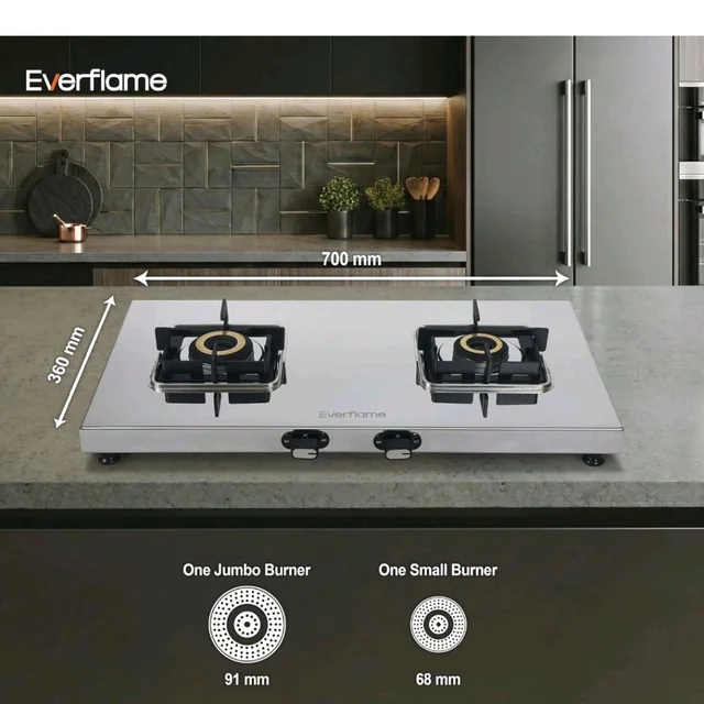 Everflame Prime Gas Stove| 2 Burner Stainless Steel Stove | Manual Ignition | LPG Stove | Gas-Saver | (1.2MM)-Thick SS Body | Brass Burner | ISI Certified | 2 Years Product Warranty + Doorstep Service
100+ bought in past month