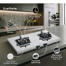 Everflame Prime Gas Stove| 2 Burner Stainless Steel Stove | Manual Ignition | LPG Stove | Gas-Saver | (1.2MM)-Thick SS Body | Brass Burner | ISI Certified | 2 Years Product Warranty + Doorstep Service
100+ bought in past month