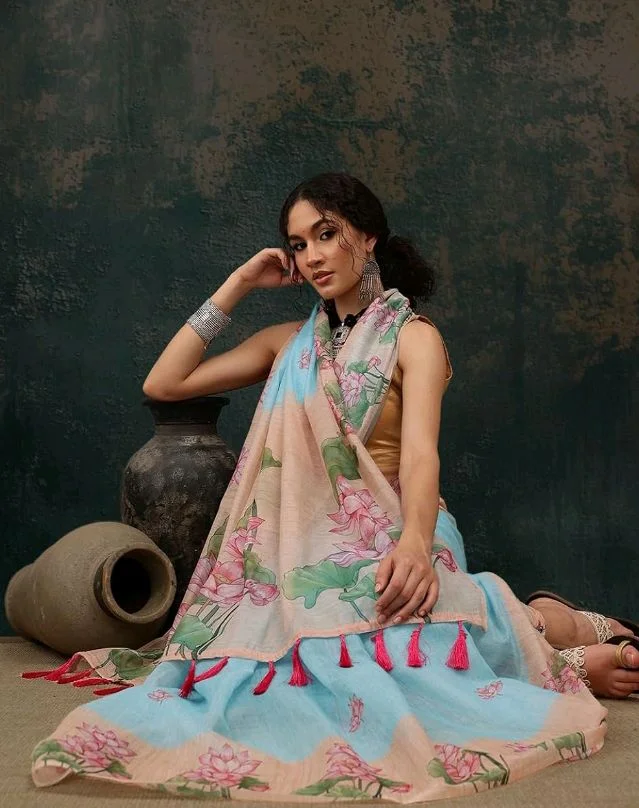 Enthone Women's Kalamkari Cotton Blend Printed Saree