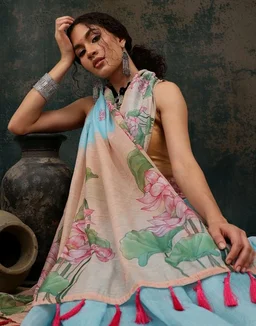 Enthone Women's Kalamkari Cotton Blend Printed Saree