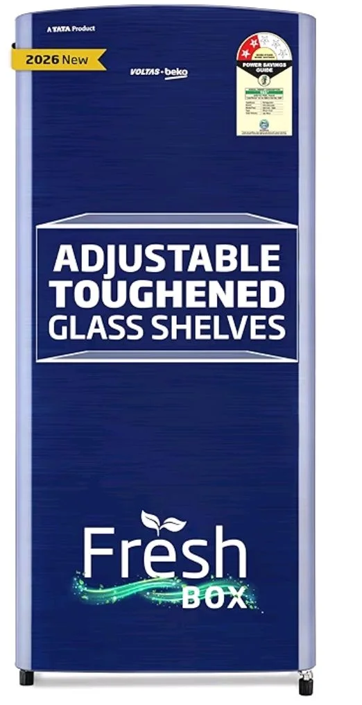 Voltas Beko, A Tata Product 183 L, 2-Star Single Door Direct Cool Refrigerator with Fresh Box Technology (RDC215C / 2S0XER0M0000GO, Hairline Blue)