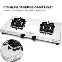 Brand: Aliacca Flames
5.0
5.0 out of 5 stars
(5)
Aliacca Prime Gas Stove 2 Burners Steel, Manual Ignition, ISI Certified
LPG Compatible with brass flame rings, pan supports, separate knobs, corrosion-resistant for everyday cooking, chulha cooktop